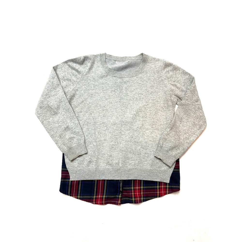 GOODNIGHT MACAROON Womens Small Gray Faux Plaid Layer Long Sleeve Sweater FF1